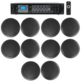 Rockville 6-Zone Amplifier+(10) 6.5" 2-Way Black Ceiling Speakers For Restaurant