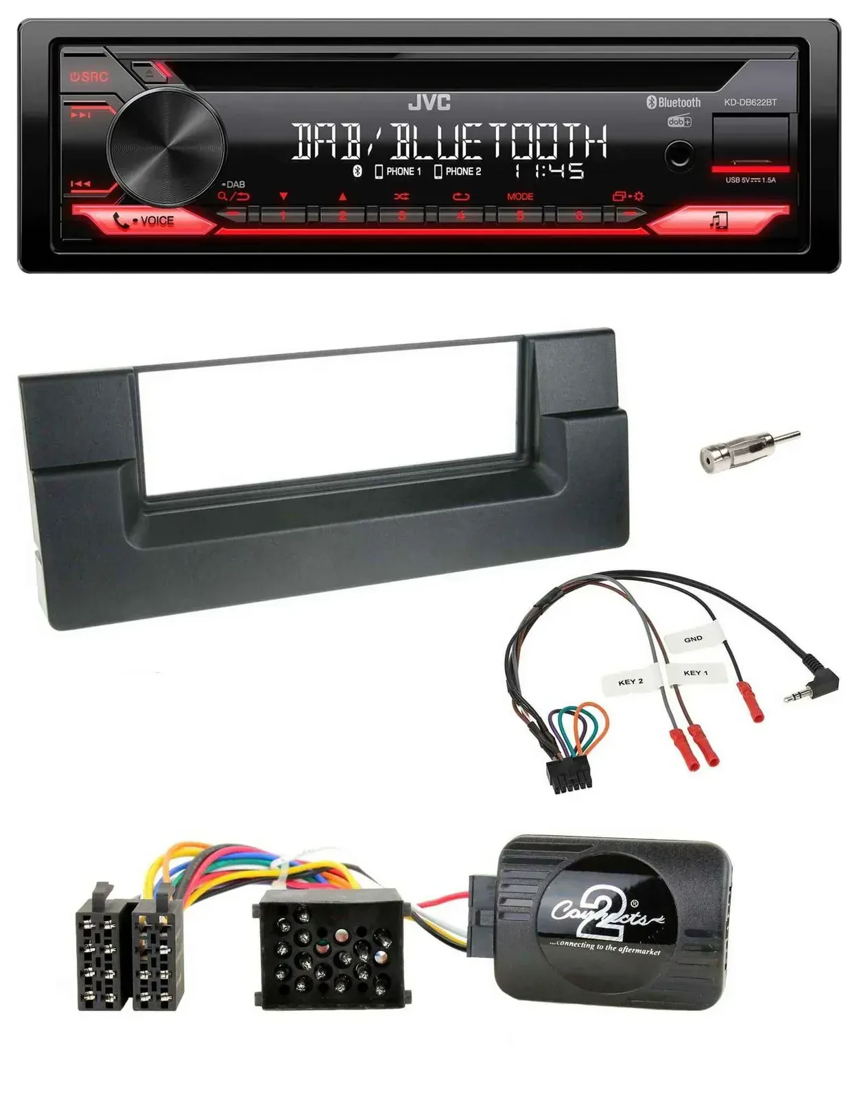 Автомагнитола для BMW 5 Series E39 1996–2004 JVC CD, DAB, USB, Bluetooth, поддержка кнопок на руле, для активной системы