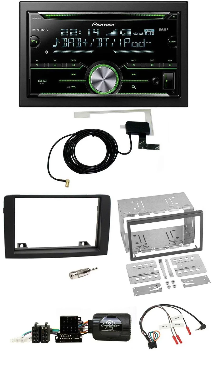 Автомагнитола Pioneer 2DIN CD USB Bluetooth DAB для Fiat Idea 2006–2012 черная