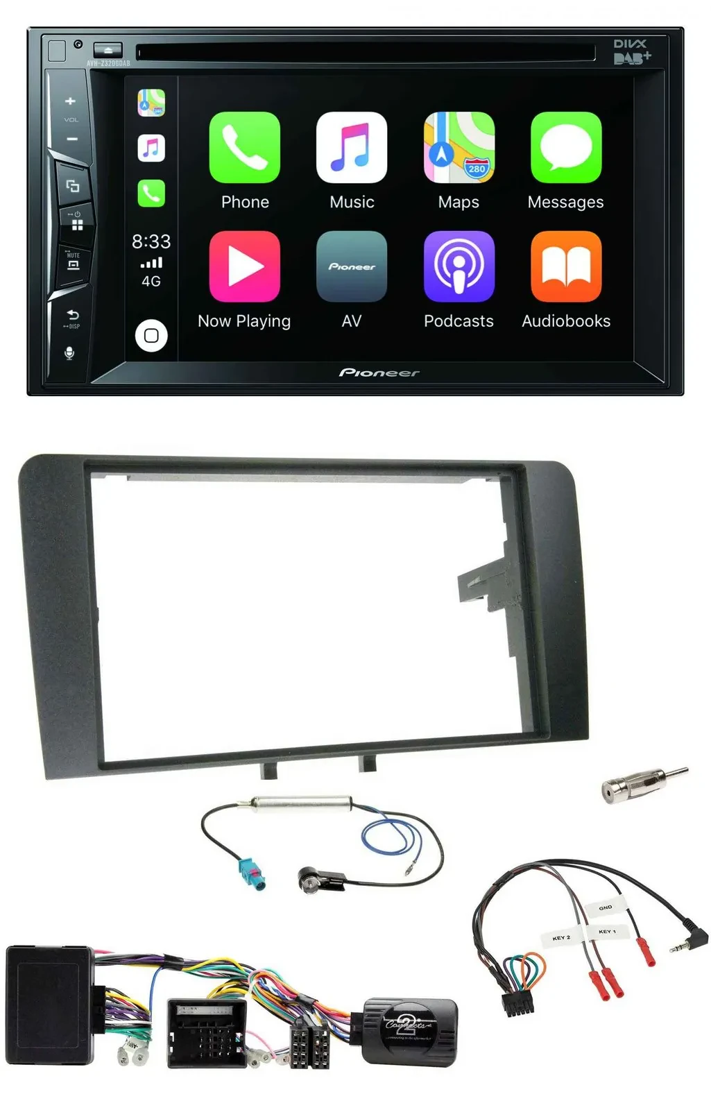 Pioneer Lenkrad USB DVD Bluetooth DAB 2DIN Autoradio für Audi A3 8P 03-12 Bose A