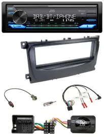 Автомагнитола JVC Bluetooth, DAB, USB, для Ford Focus/C‑Max/Galaxy (с 2007), черная, поддержка управления на руле