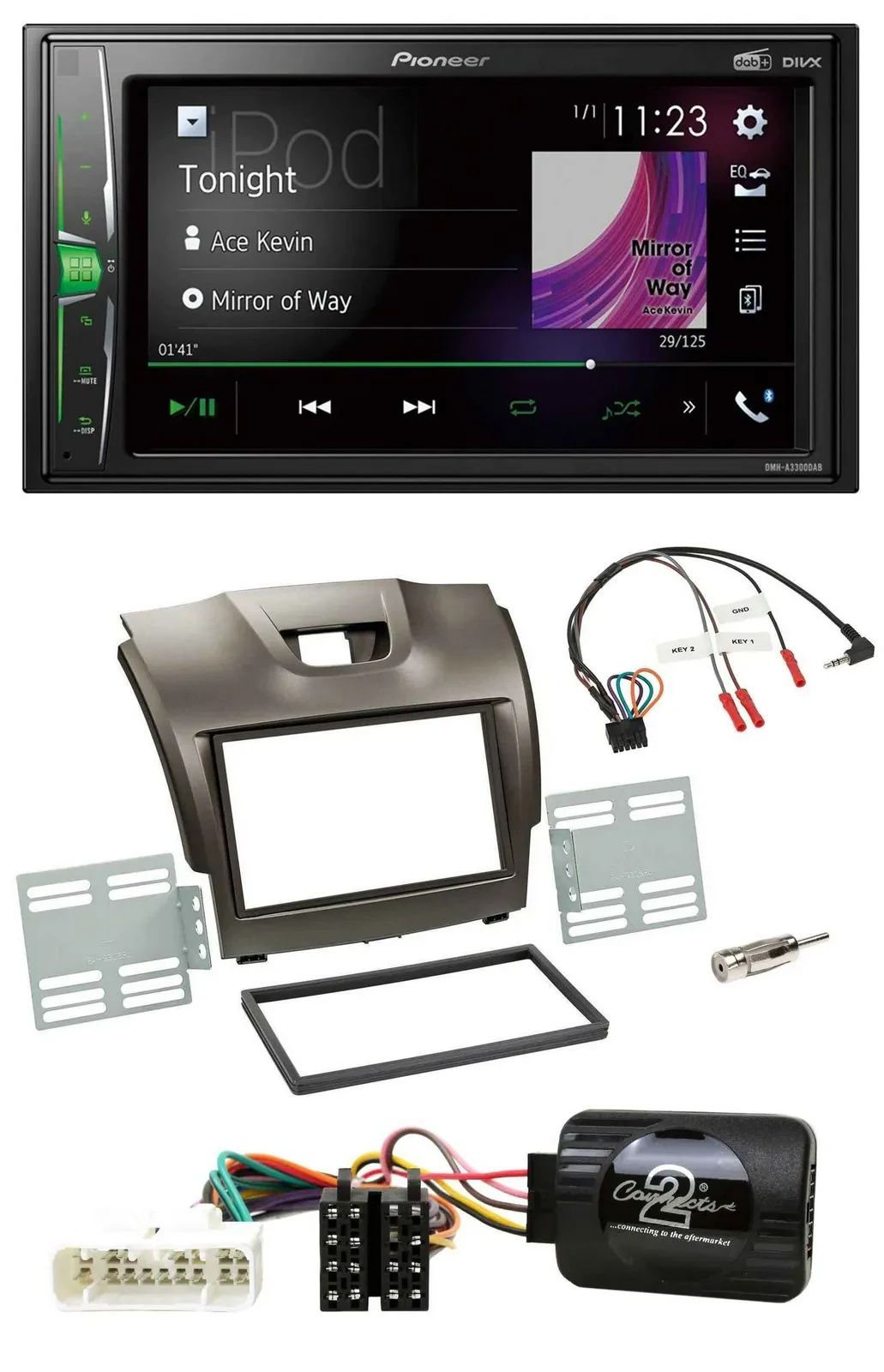 Pioneer 2DIN Lenkrad DAB USB Bluetooth Autoradio für Isuzu D-Max ab 2012 grau