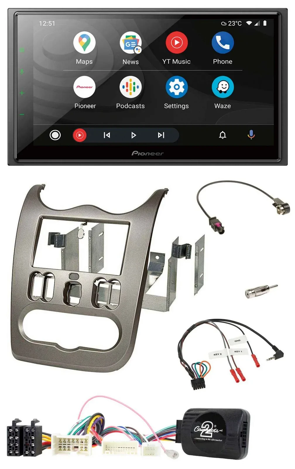 Pioneer USB 2DIN DAB Lenkrad Bluetooth Autoradio für Dacia ab 2012 dunkelsilber