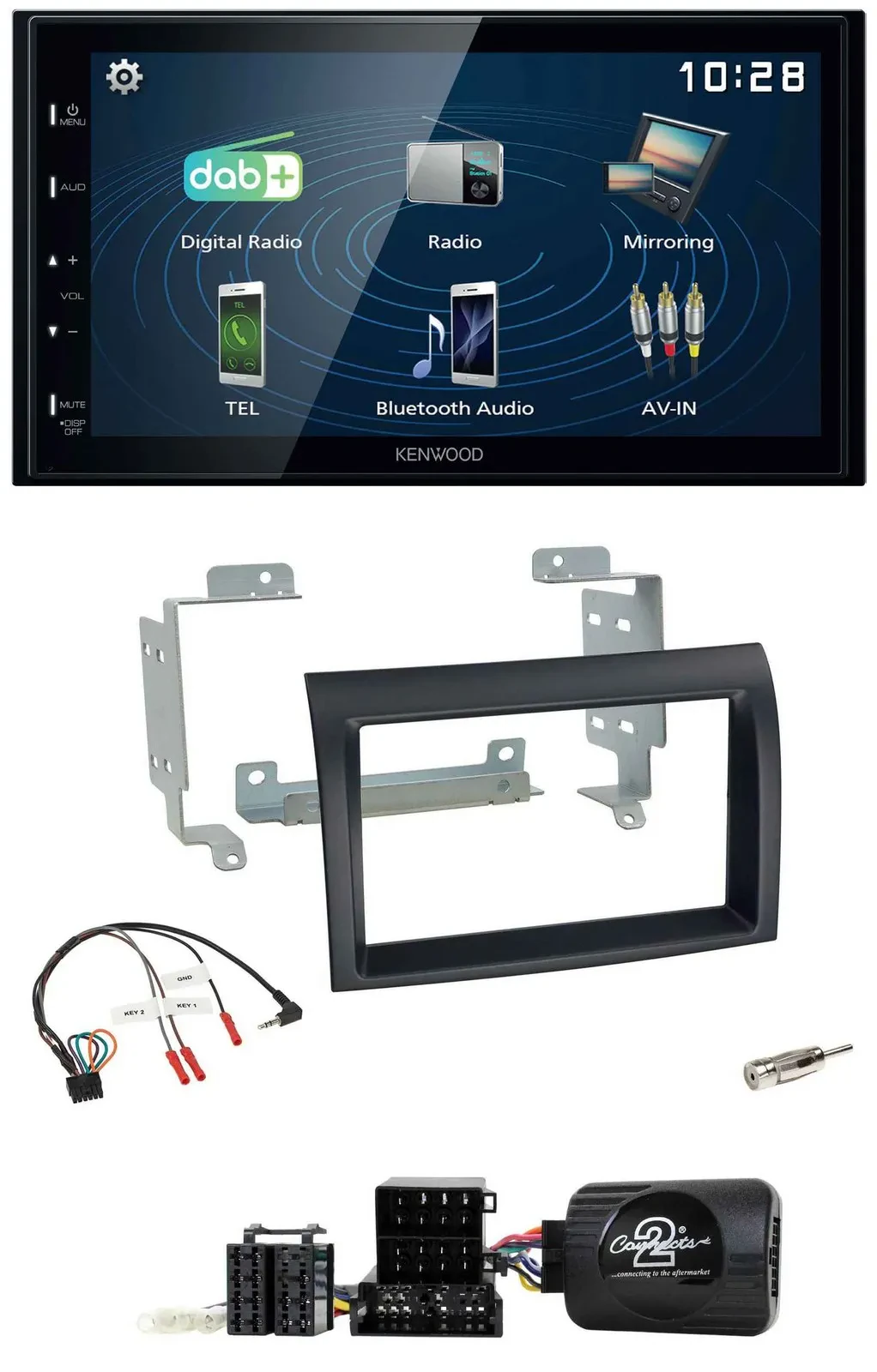 Kenwood 2DIN Bluetooth Lenkrad USB DAB Autoradio für Fiat Ducato 06-08 schwarz P