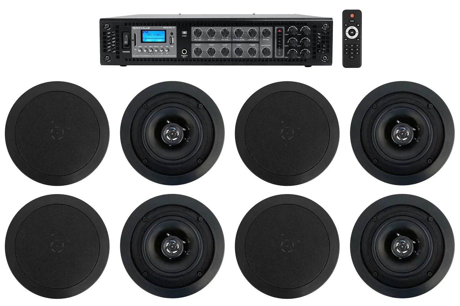 Потолочная акустика Rockville RCS180-6+(4) CC525T Black с усилителем (8 штук)