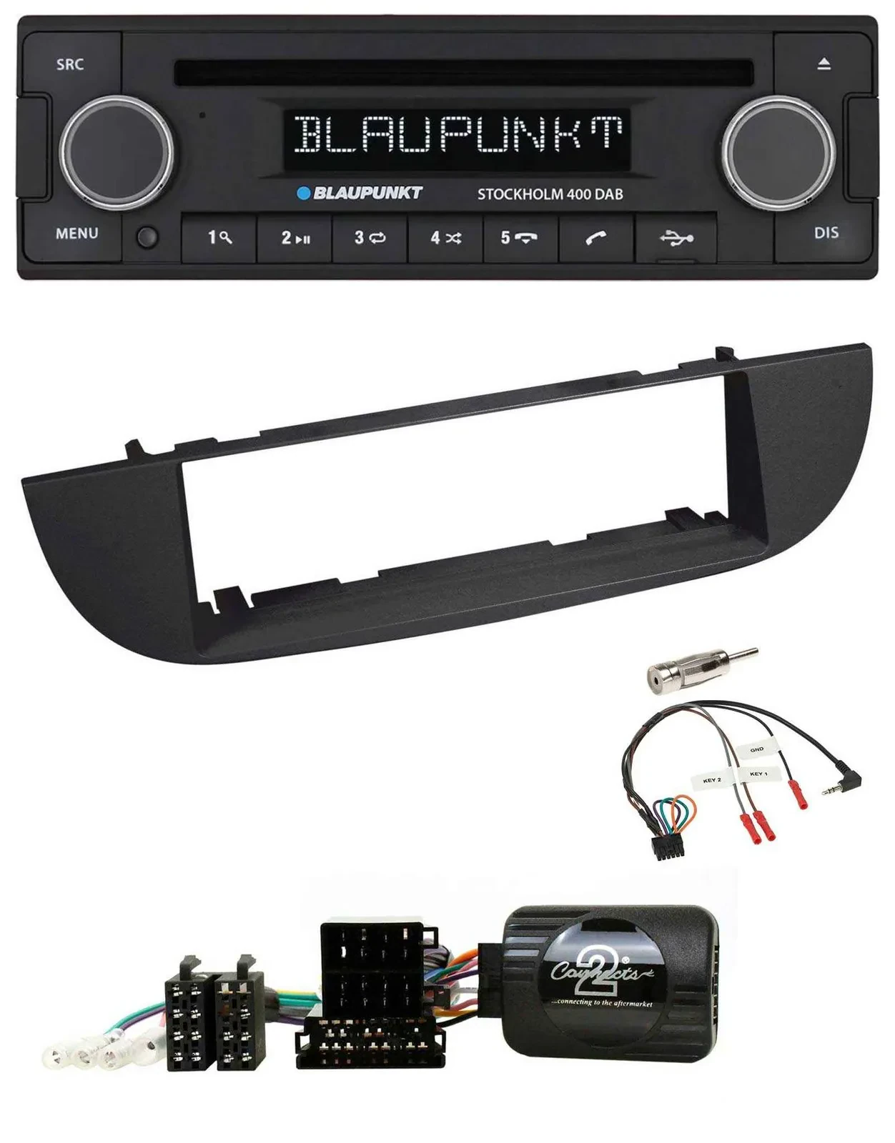 Автомагнитола Blaupunkt Bluetooth, DAB, CD, USB, для Fiat 500 (с 2007), черная, с поддержкой кнопок на руле