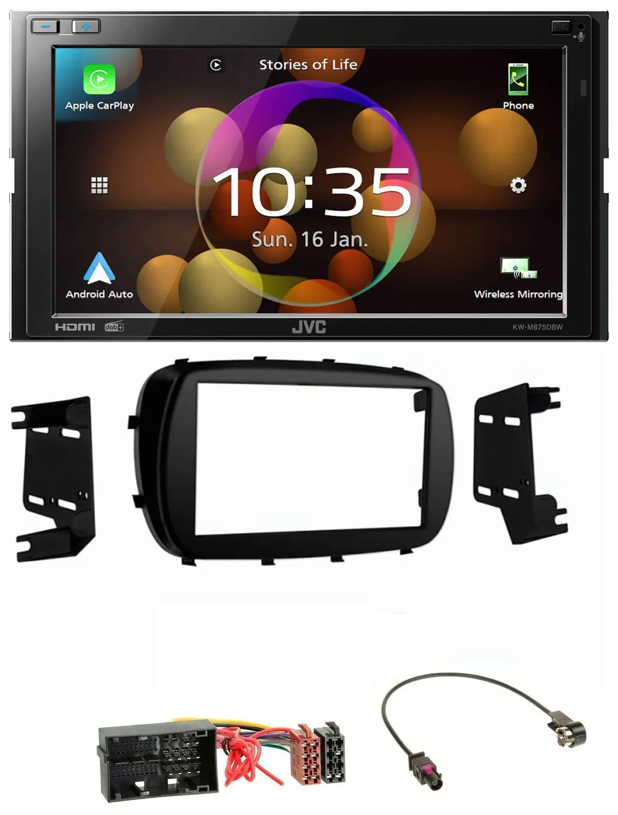 JVC DAB MP3 2DIN Bluetooth USB Autoradio für Fiat 500X (ab 2015)