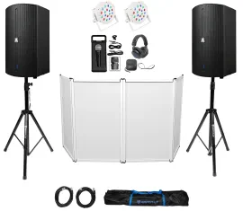 DJ Package w/Avante Audio A15X 15" Speakers+Stands+Mic+Headphones+Facade+Lights