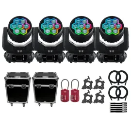 JMAZ Lighting PIXL TRON 740Z Effect Ring Moving Head Lights 4 Pack w Road Cases