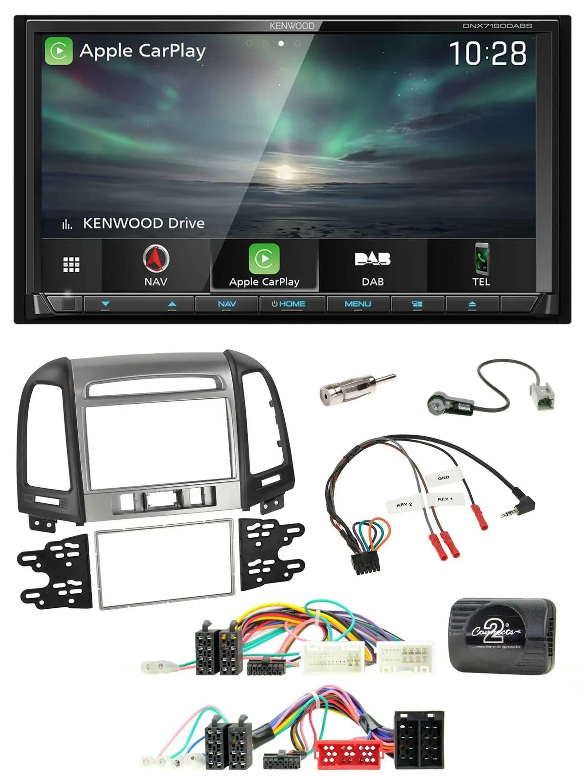 Kenwood Bluetooth USB 2DIN Lenkrad TMC DAB Navigation für Hyundai Santa Fe 10-12