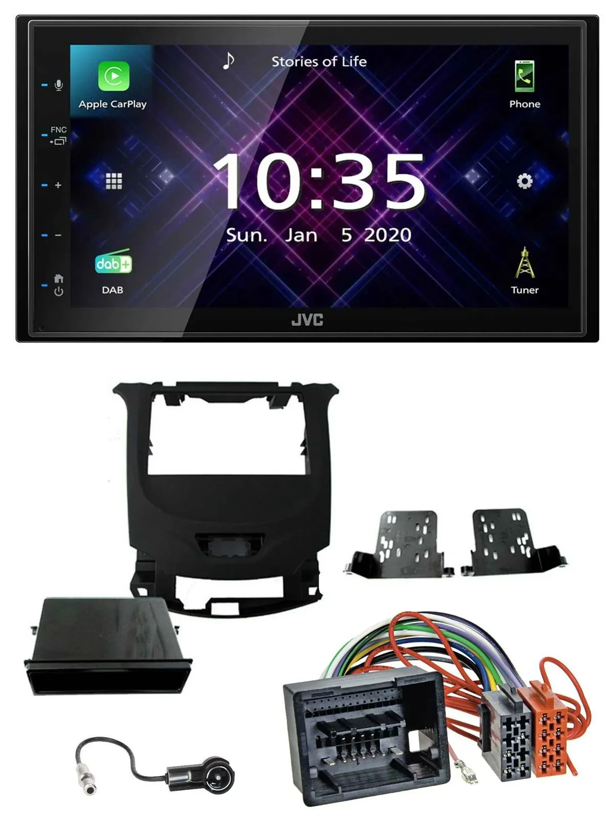 Автомагнитола для Chevrolet Cruze (с 2016) JVC 2DIN DAB, MP3, Bluetooth, USB, черный (рояльный лак)