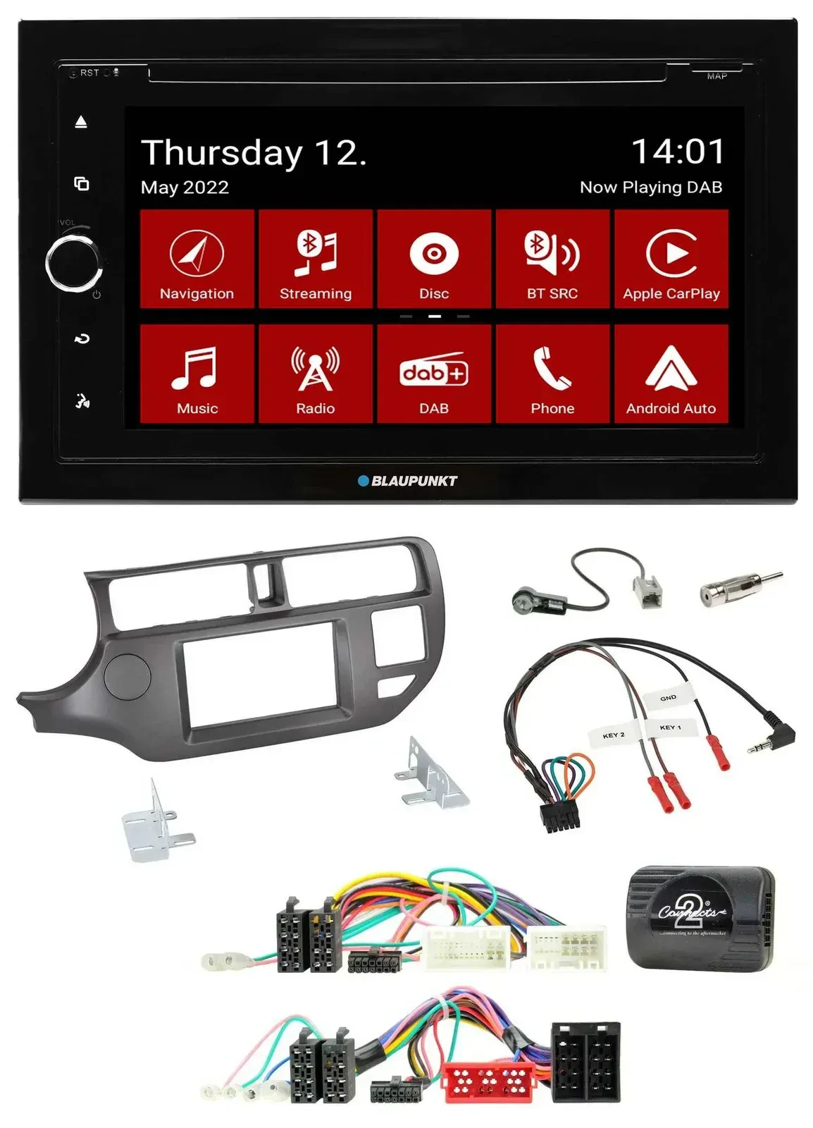 Blaupunkt 2DIN Lenkrad Bluetooth USB TMC DAB Navigation für Kia Rio 11-15 UB ant