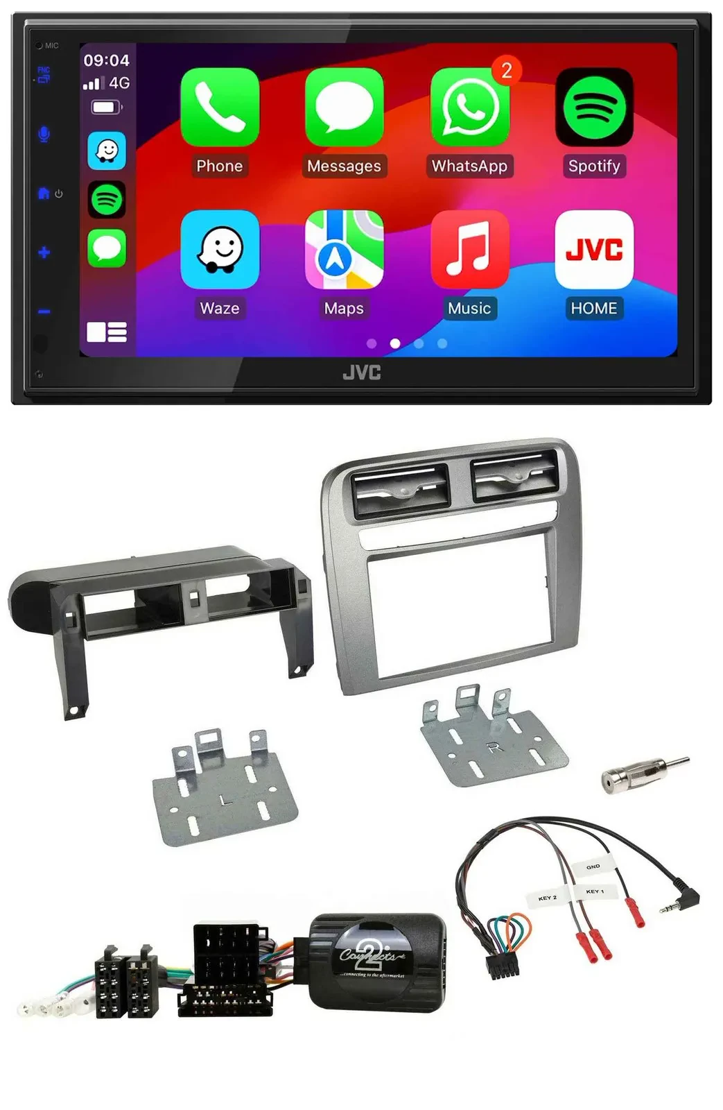 JVC Bluetooth 2DIN Lenkrad DAB USB Autoradio für Fiat Grande Punto anthrazit met