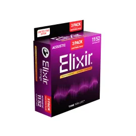 Elixir 3-Pack Phosphor Bronze Nanoweb Acoustic Strings - 11/52 Custom Light