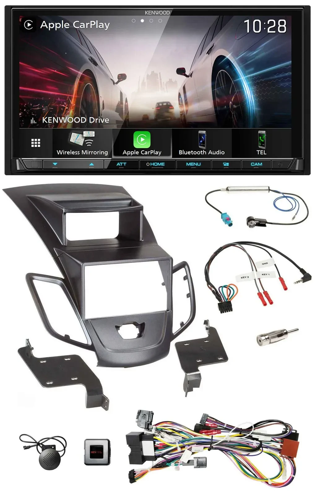Kenwood Lenkrad 2DIN USB DAB Bluetooth Autoradio für Ford Fiesta Display 2008-10