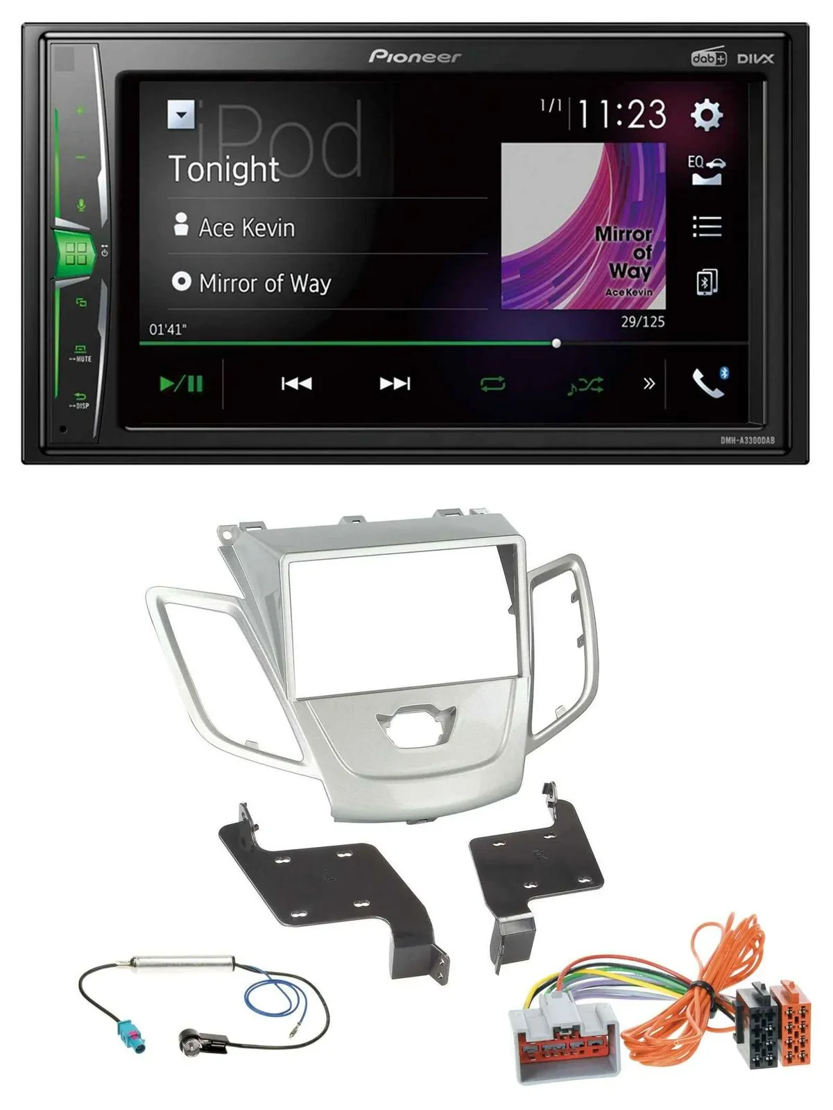 Автомагнитола для Ford Fiesta (2008–2010) Pioneer 2-DIN MP3, DAB, USB, Bluetooth, серебристая