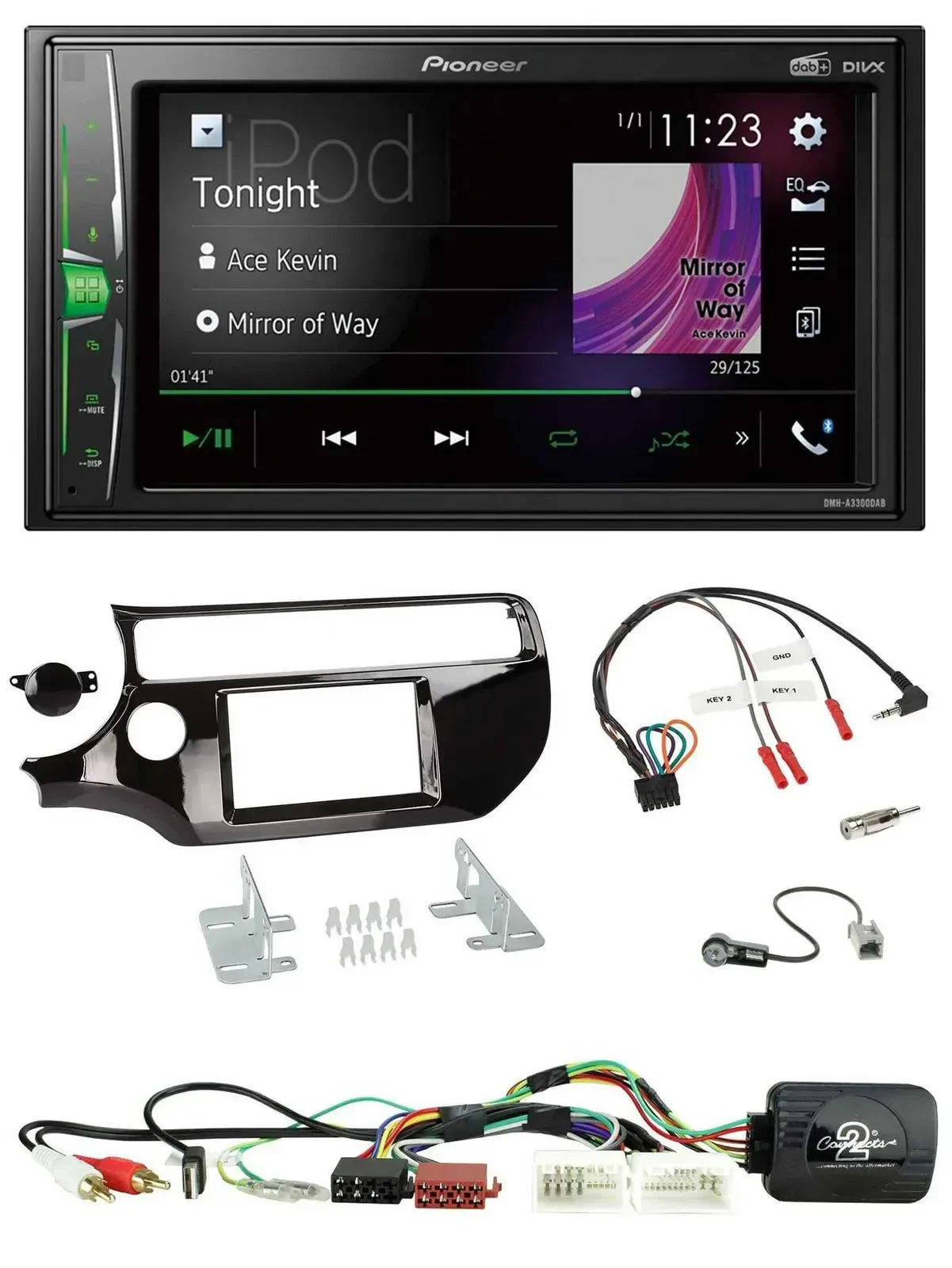 Автомагнитола для Kia Rio UB (с 2015) Pioneer 2-DIN, DAB, USB, Bluetooth, поддержка кнопок на руле, черный глянец