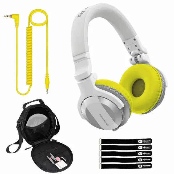 Pioneer DJ HDJ-CUE1BT White Wireless Bluetooth Headphones Yellow Ear Pads & Case