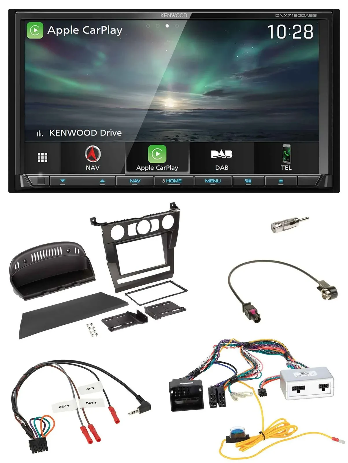 Kenwood Bluetooth USB 2DIN Lenkrad TMC DAB Navigation für BMW 5er 2007 E60 ohne