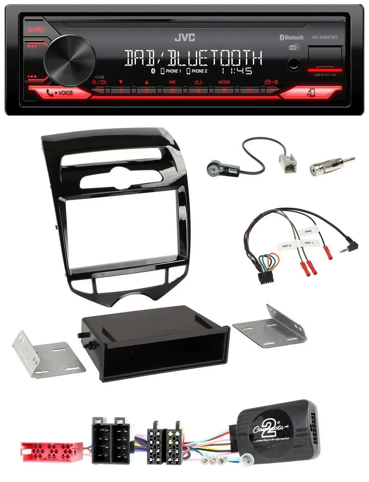 Автомагнитола для Hyundai ix20 (с 2010) JVC Bluetooth, USB, DAB, поддержка кнопок на руле, совместима с автоматическим климат-контролем