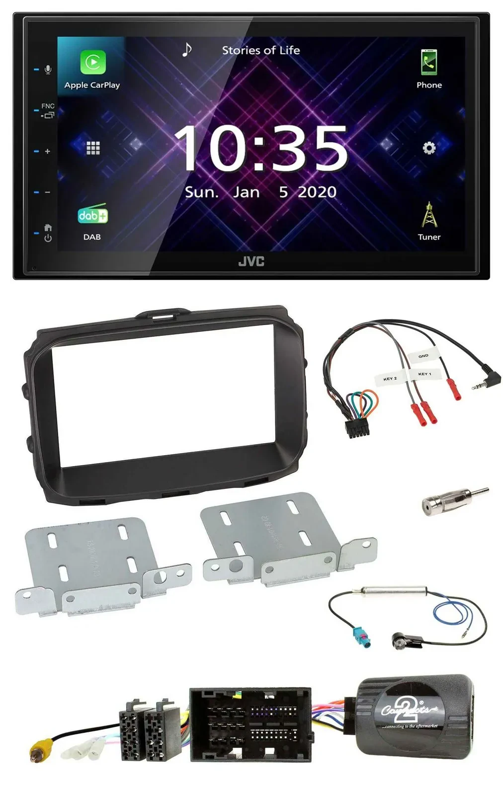 Автомагнитола для Alfa Romeo Giulietta 2013–2021 JVC 2 DIN, DAB, Bluetooth, USB, поддержка кнопок на руле