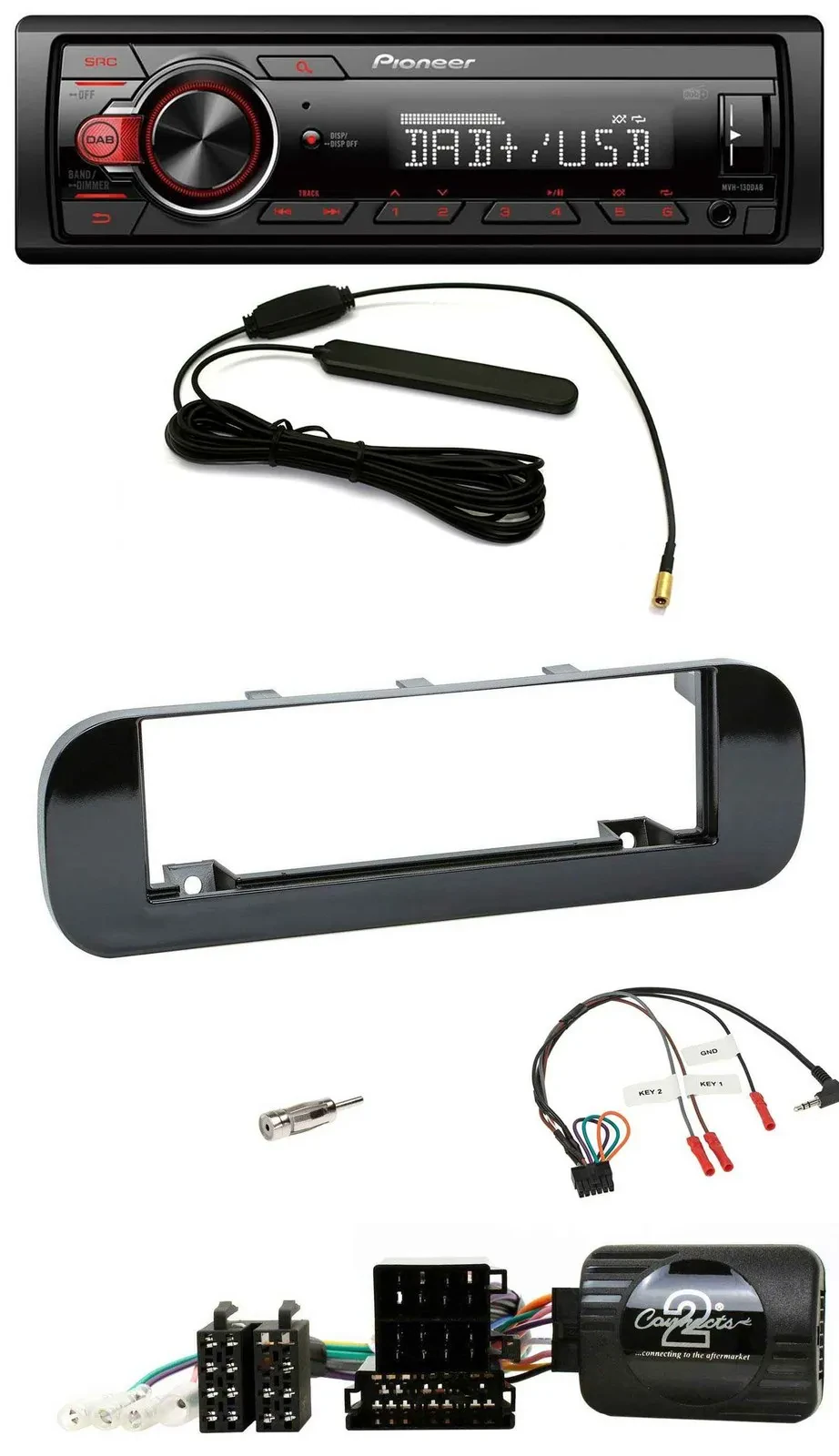 Автомагнитола Pioneer 1DIN, DAB, USB, управление с руля, для Fiat Panda (2012–2020), черный глянец
