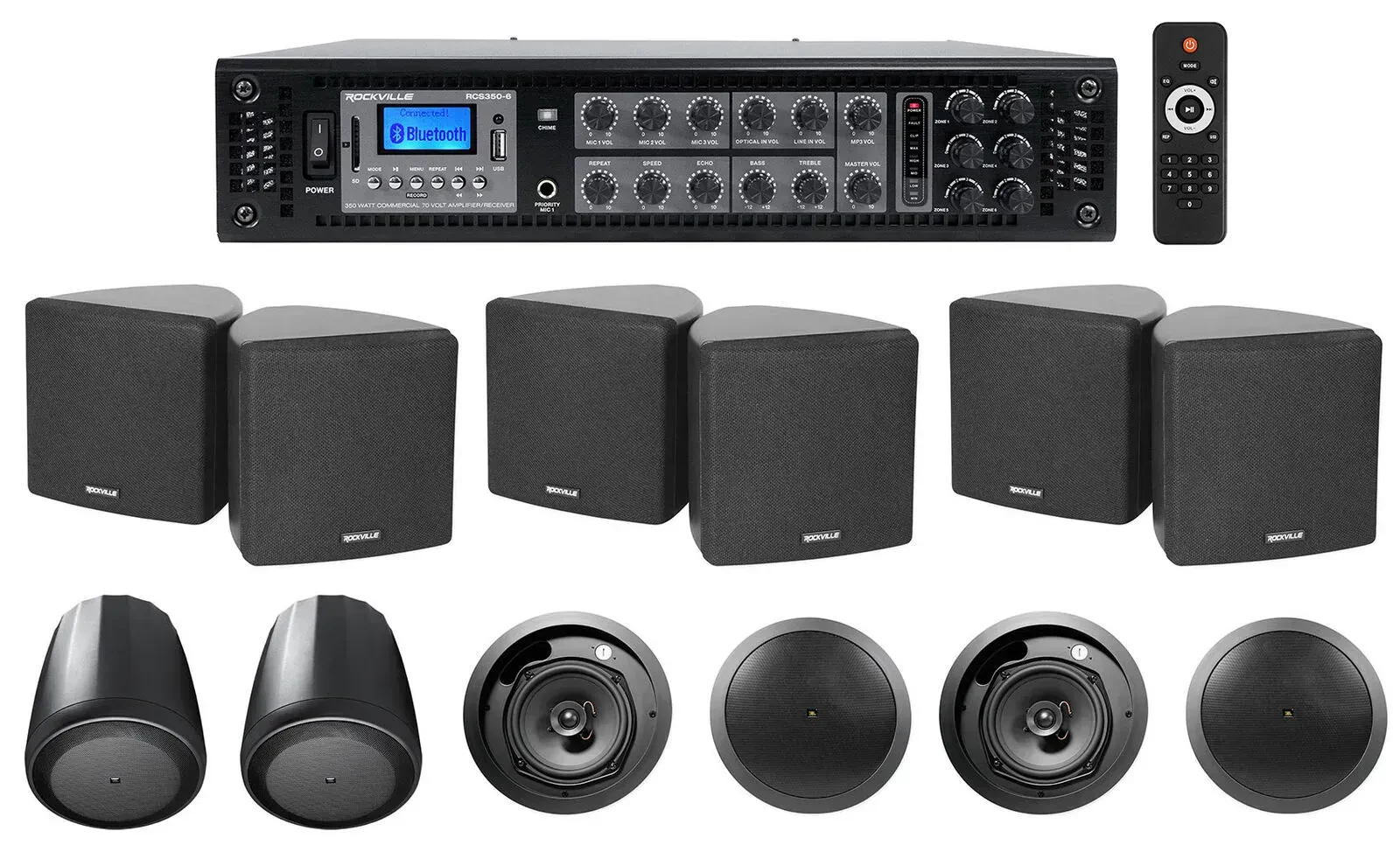 Трансляционный усилитель Rockville RCS350-6+3 Cube 70v+Control 65 P/T PACK с комплектом акустики