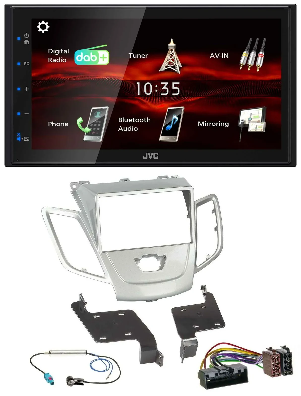 JVC USB Bluetooth MP3 DAB 2DIN Autoradio für Ford Fiesta 2010-2017 silber