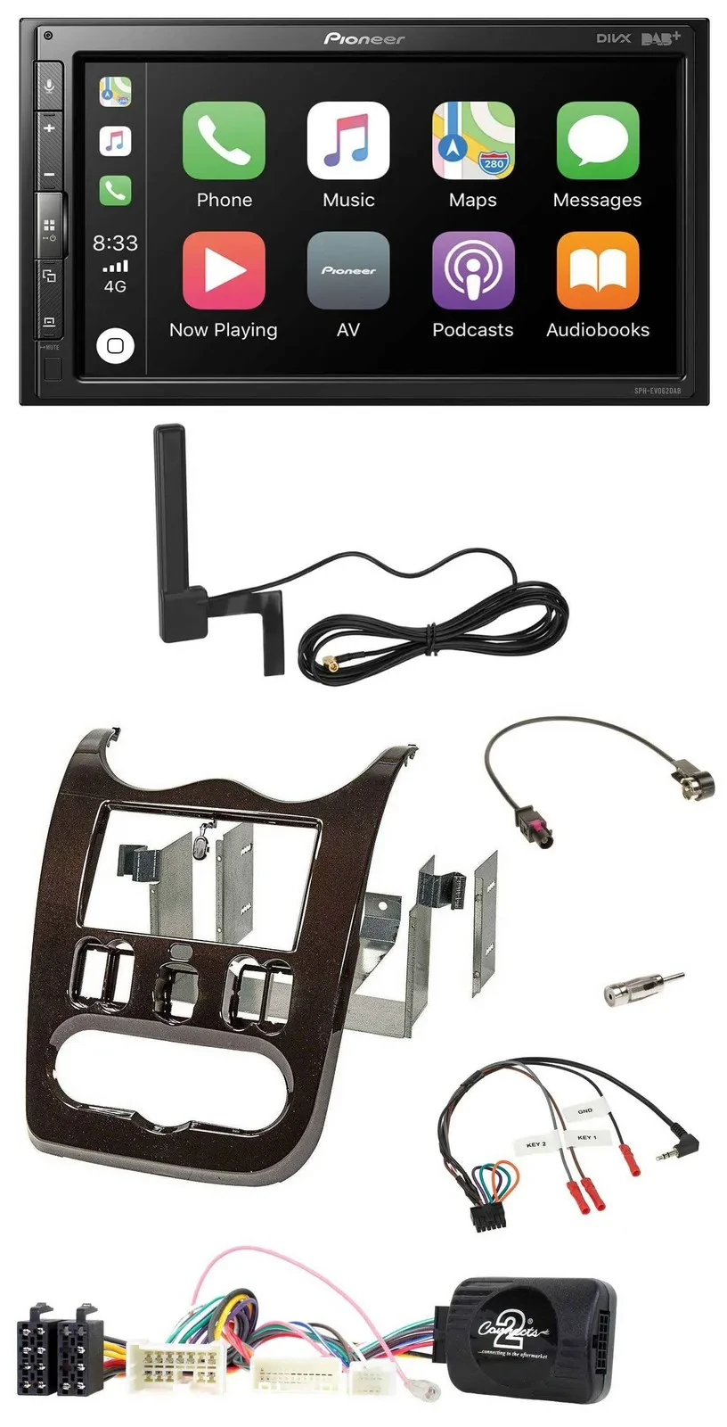 Автомагнитола Pioneer 2DIN, USB, Bluetooth, DAB, для Dacia (с 2012), темно-коричневый