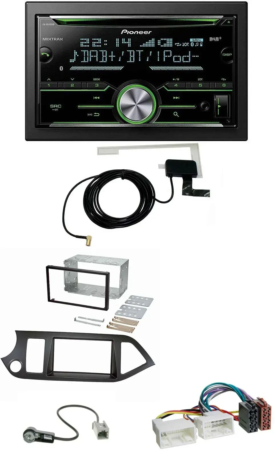 Автомагнитола для Kia Picanto (с 2011) Pioneer CD/USB/MP3, Bluetooth, 2DIN, DAB, совместима с Start-Stop