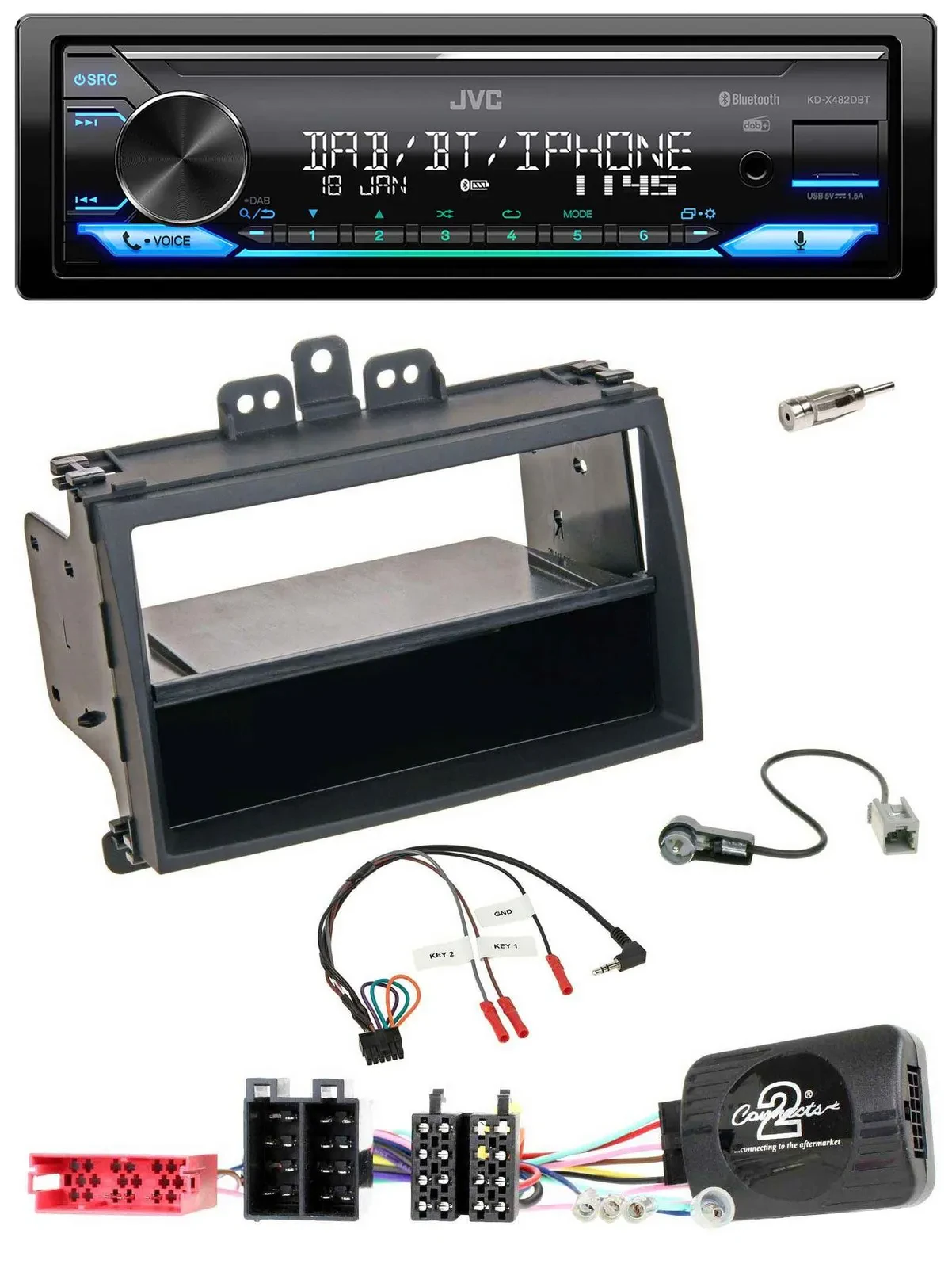JVC Bluetooth DAB USB Lenkrad Autoradio für Hyundai i20 09-11 schwarz Rubber-Tou