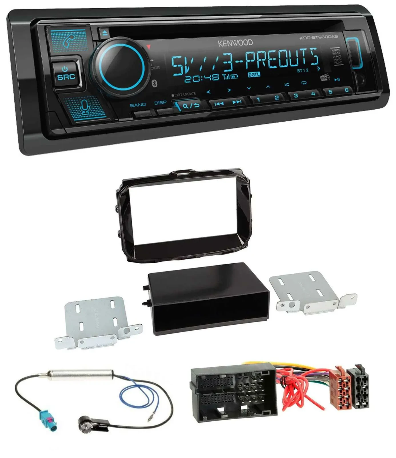 Автомагнитола Kenwood для Alfa Romeo Giulietta (52-pin, с 2013) Bluetooth, USB, CD, MP3, DAB, piano black