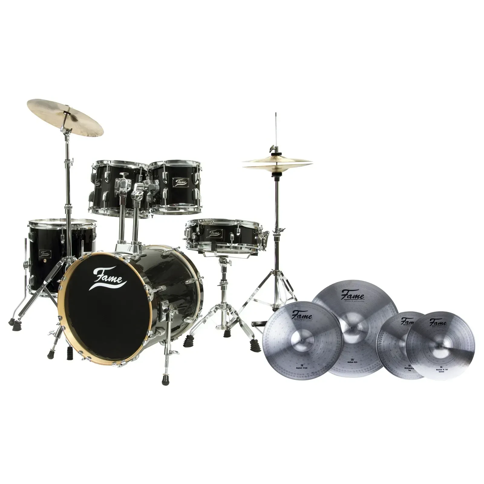 Акустическая ударная установка Fame Audio Maple Standard Jungle Drum-Set черный, клён, в комплекте 20" Ride, 16" Crash, 14" Hi-Hat