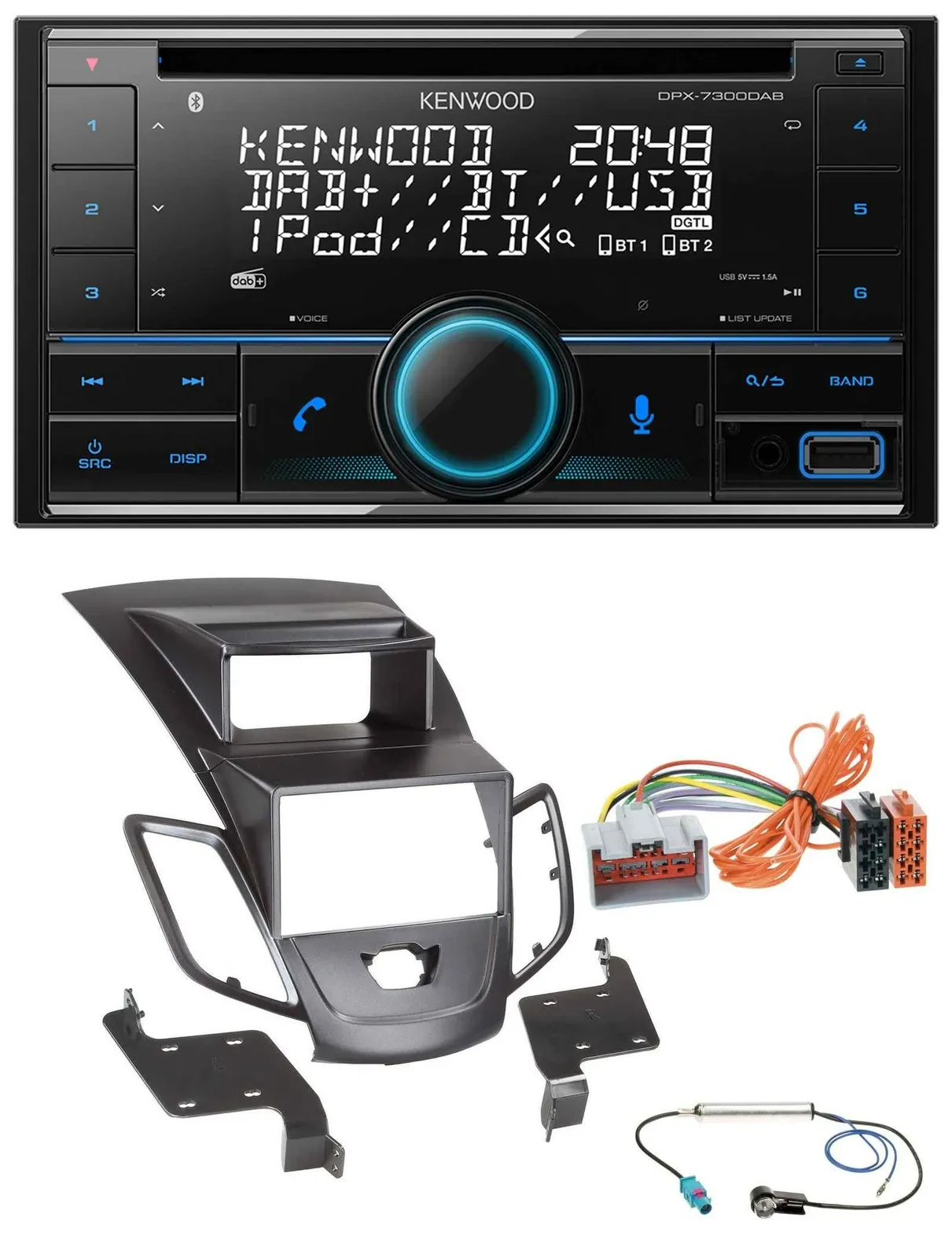 Автомагнитола для Ford Fiesta 2008–2010 Kenwood 2 DIN, CD, DAB, USB, MP3, Bluetooth