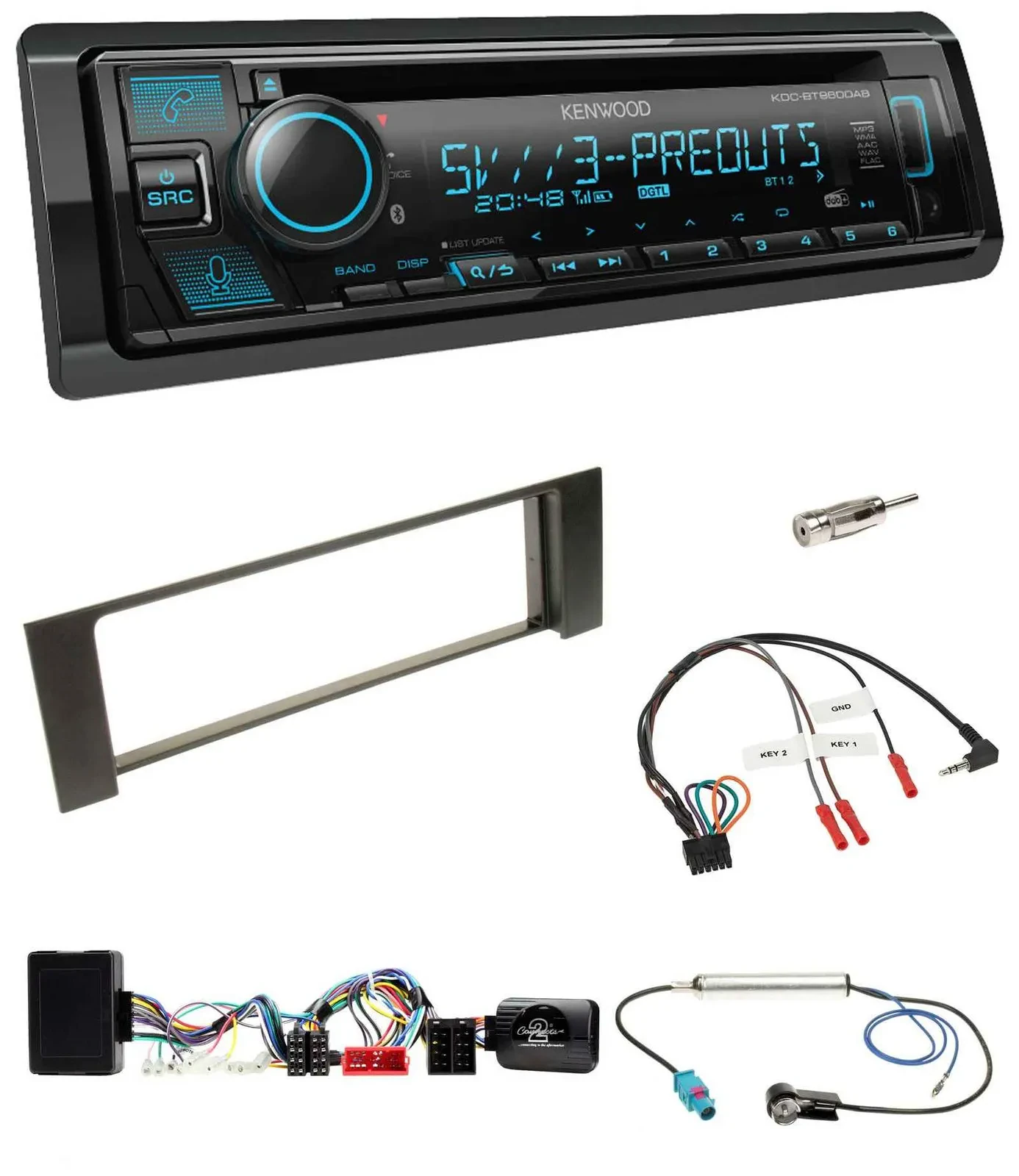 Автомагнитола Kenwood Bluetooth USB CD DAB для Audi A4 B6 (2000–2004), поддержка кнопок на руле, совместима с Bose