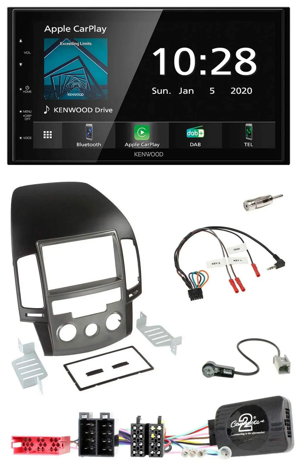 Kenwood Bluetooth Lenkrad DAB USB 2DIN Autoradio für Hyundai i30 ab 2009