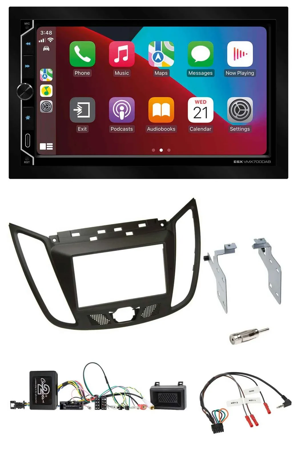 ESX 2DIN DAB USB Lenkrad Bluetooth Autoradio für Ford C-Max ab 11 braun