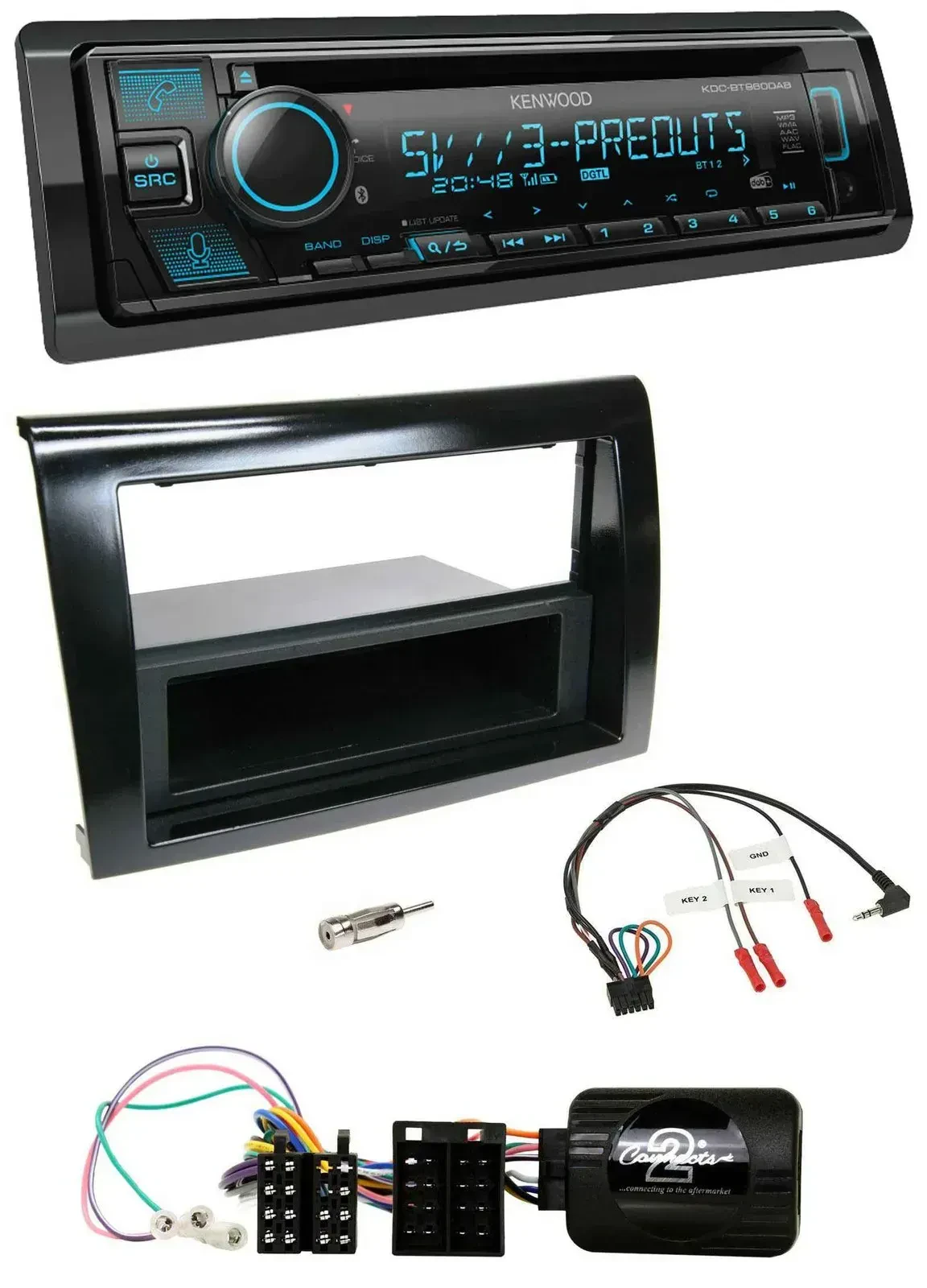 Автомагнитола для Fiat Bravo 2007–2014 Kenwood Bluetooth, USB, CD, DAB, поддержка кнопок на руле