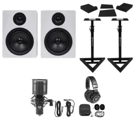 (2) Rockville APM5W 5.25" Powered USB Studio Monitors+Stands+Pads+Mic+Headphones