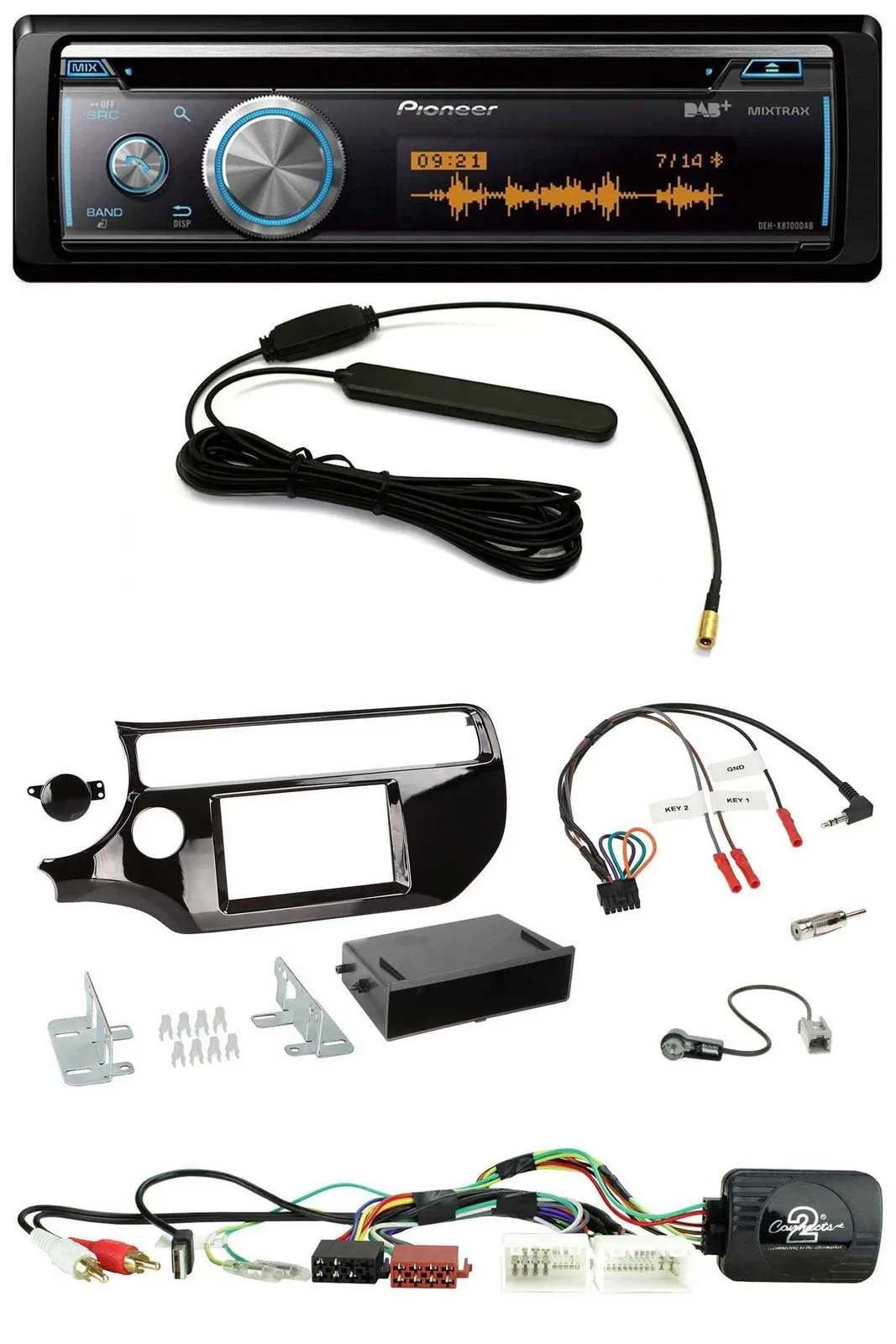 Автомагнитола Pioneer CD, USB, Bluetooth, DAB, для Kia Rio UB (с 03/2015), поддержка кнопок на руле, черный глянец