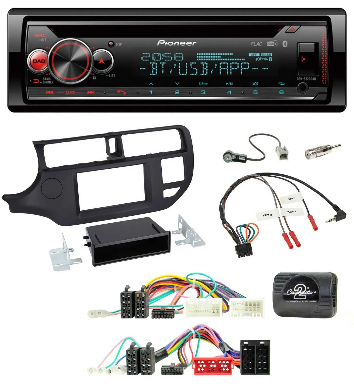 Автомагнитола Pioneer DAB, CD, Bluetooth, USB для Kia Rio UB (2011–2015), черный