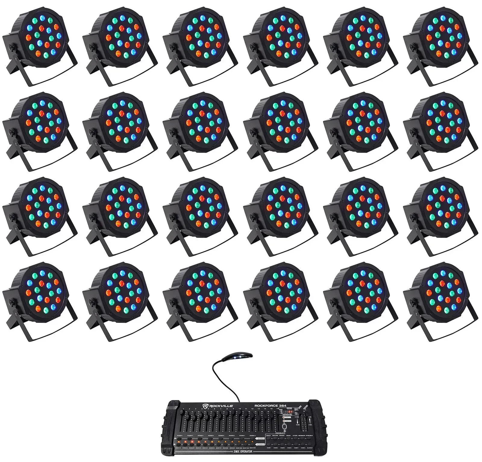 Светодиодный прибор Rockville RockPAR50 LED RGB с DMX-контроллером (24 штуки)