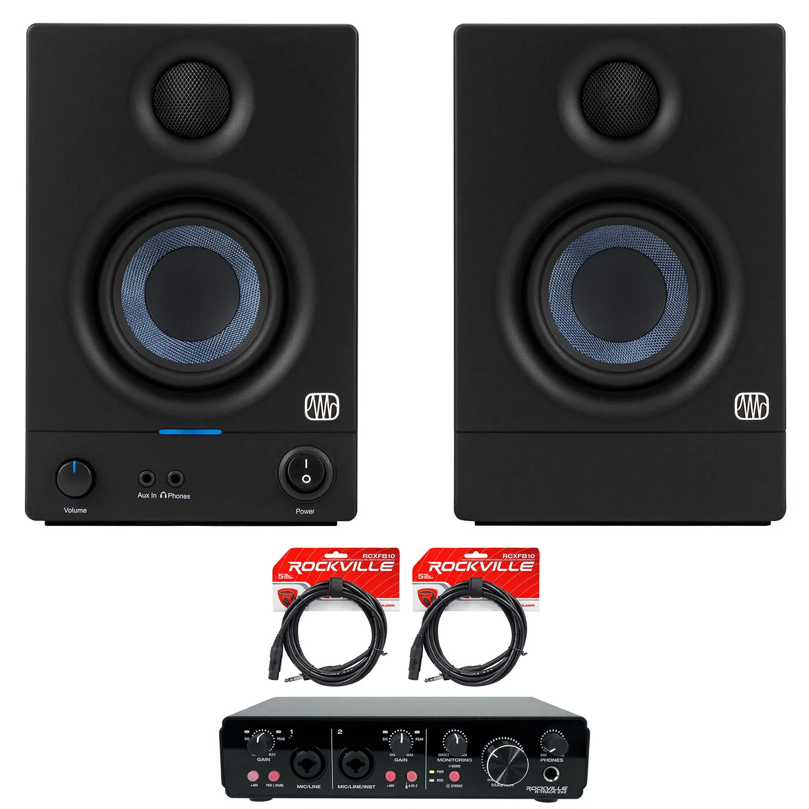 Pair Presonus Eris 3.5 2nd Gen 3.5" Studio Monitors Speakers + 2x2 USB Interface