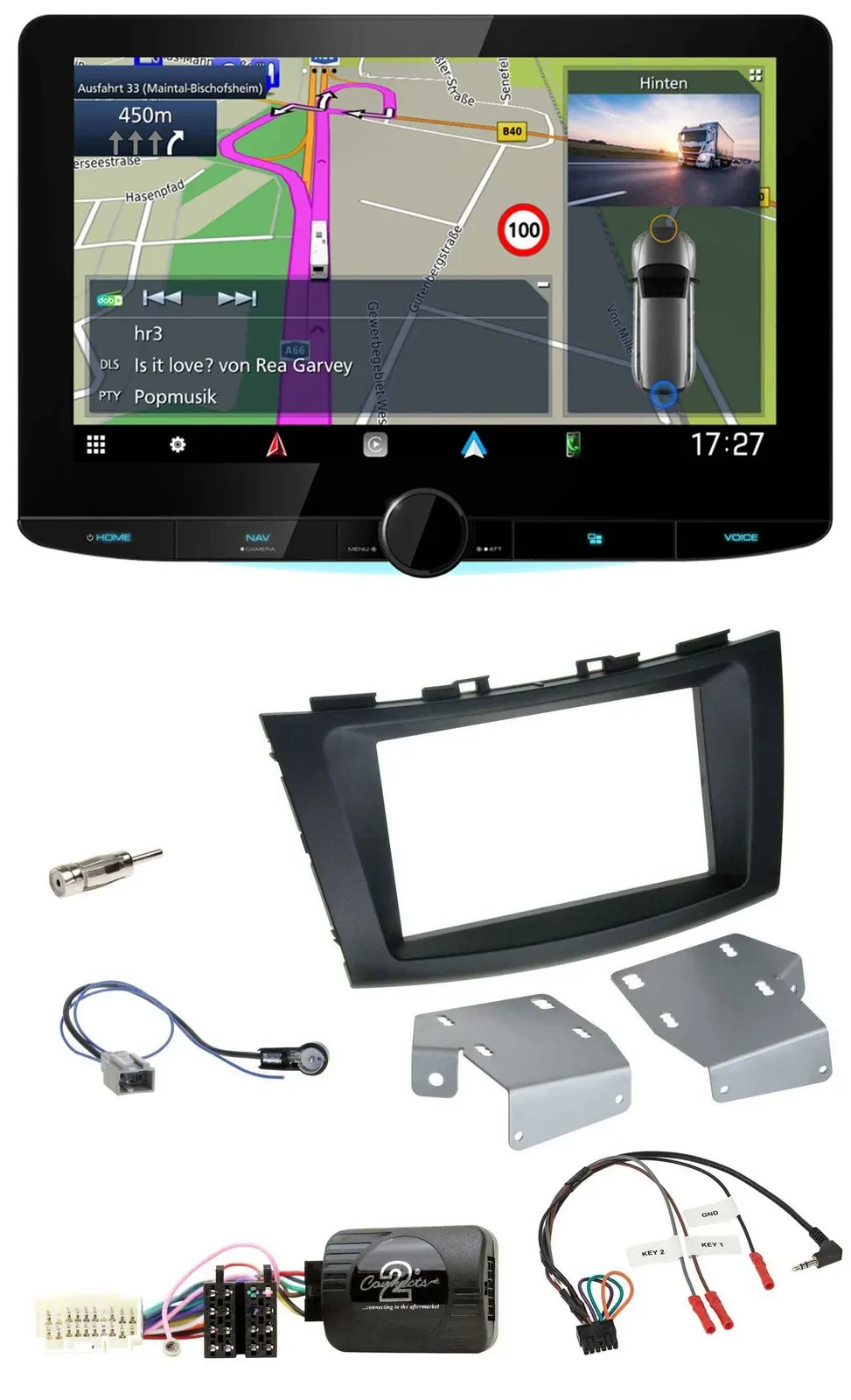 Kenwood Bluetooth DAB TMC 2DIN Lenkrad USB Navigation für Suzuki Swift ab 2011