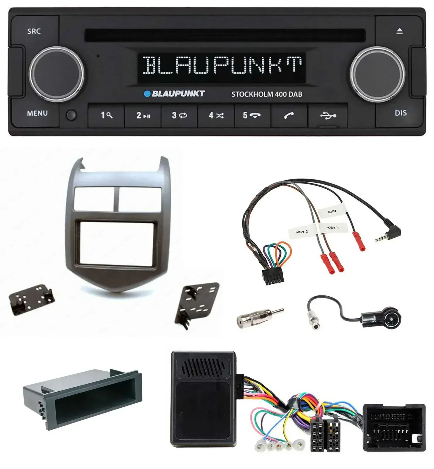 Blaupunkt Lenkrad Bluetooth DAB CD USB Autoradio für Chevrolet Aveo ab 11 dunkel