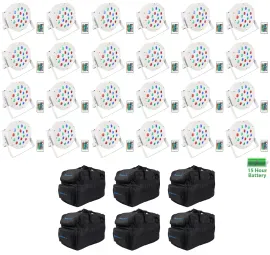 24) Rockville BATTERY PAR 50 White Rechargeable LED DMX DJ Wash Up-Lights+Bags