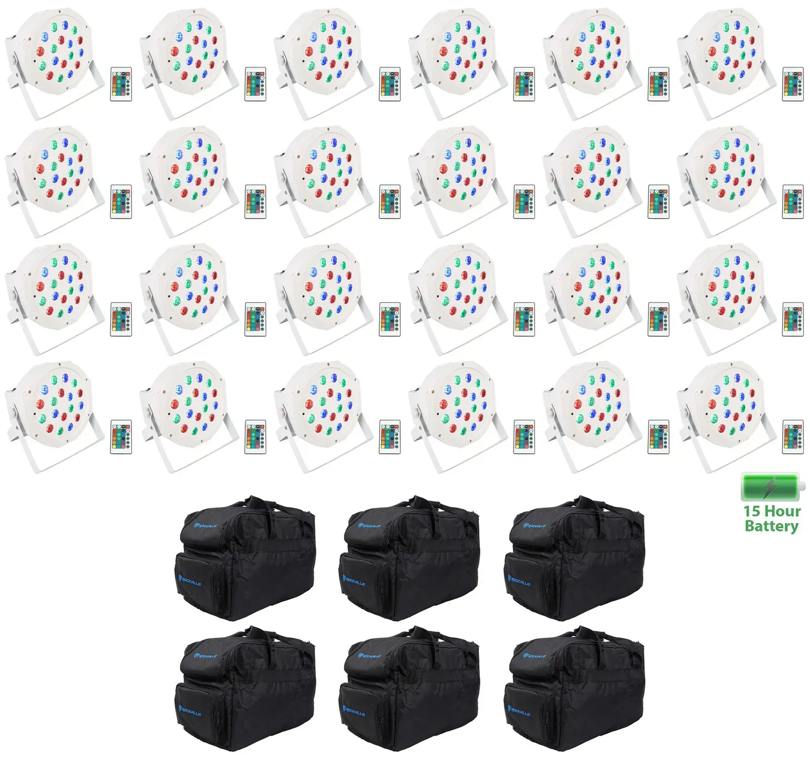 Светодиодный прибор Rockville BATTERY PAR 50 White с аксессуарами (24 штуки)