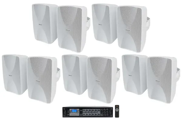 Rockville 6-Zone Commercial/Restaurant Bluetooth Amp+10 White 6.5" Wall Speakers