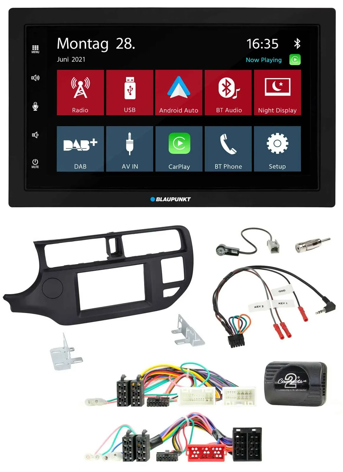 Blaupunkt Lenkrad Bluetooth DAB 2DIN USB Autoradio für Kia Rio UB 11-15 schwarz