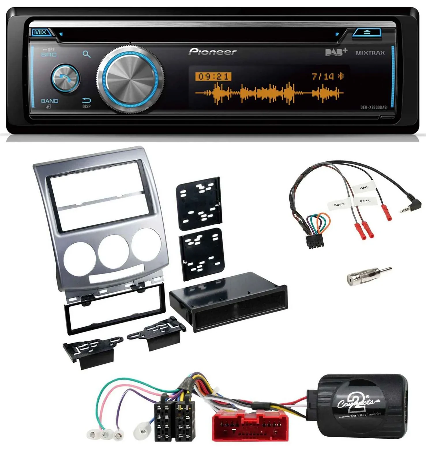 Pioneer Lenkrad DAB USB CD Bluetooth Autoradio für Mazda 5 CR 2005-2010 silber